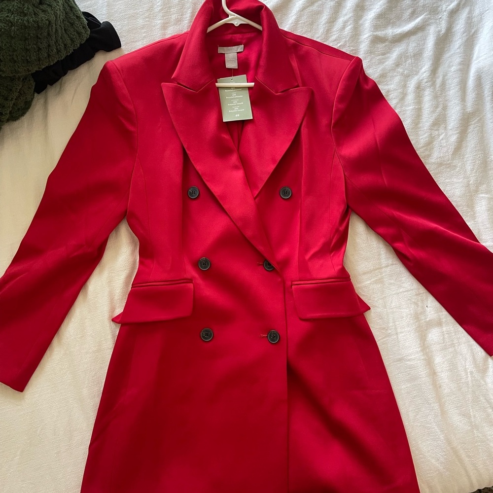 H&M Red Double-Breasted Coat